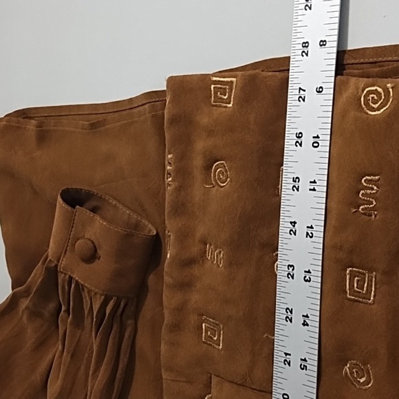 Soft Sueded Fabric Whipstitch Blouse Embroidered Vest Broomstick Skirt 3 Piece - Picture 10 of 16